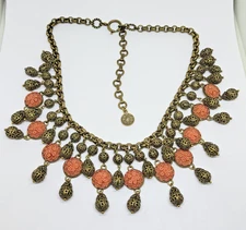 Sweet Romance N1042 1940s Coral & Filigree Collar Necklace ~ 20"