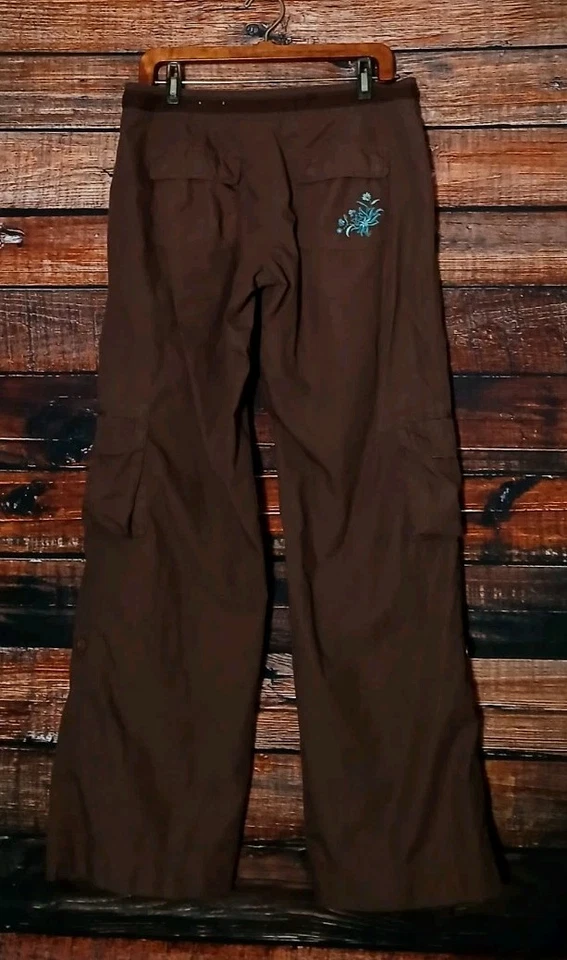 Pantalones cargo SO Vintage 11 marrón holgados bordados con cuentas lengüeta enrollable puños Y2K Foto 4 de 4