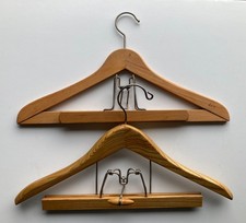 Lot 2 Vintage Heavy Wooden Suit Jacket Combo Pants Hangers RARE TIE HOLDER
