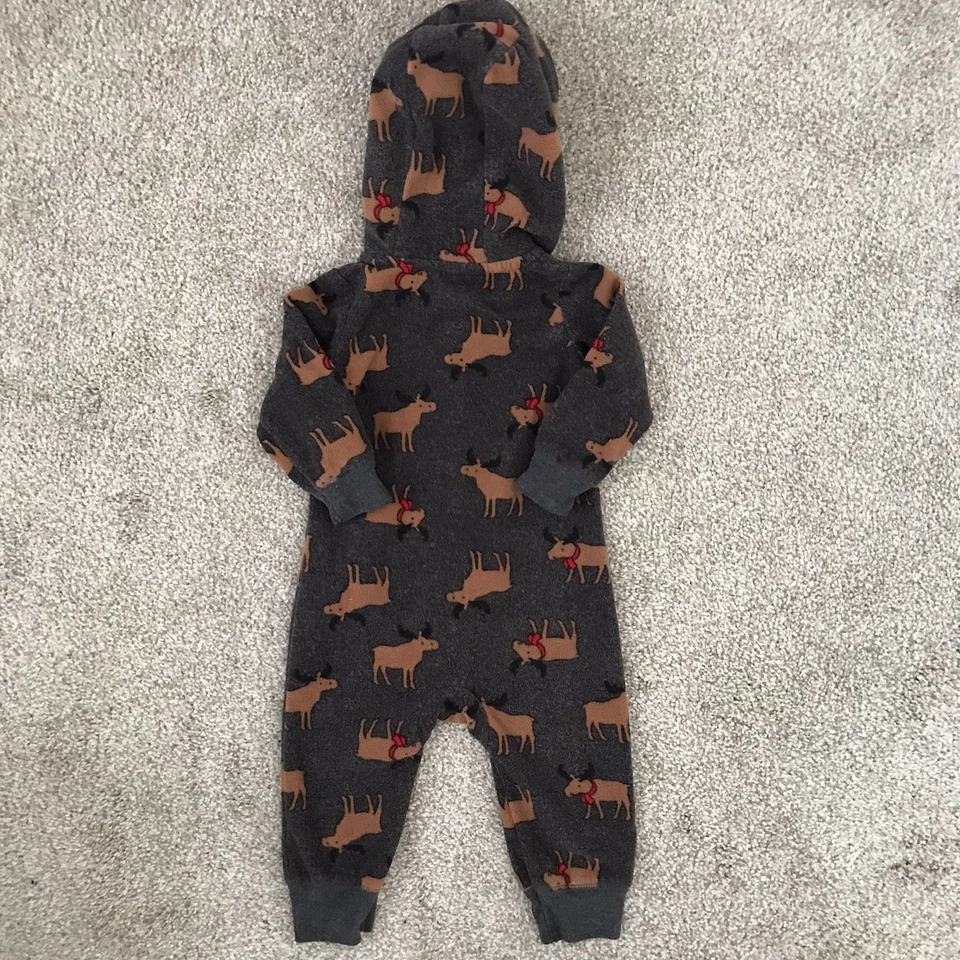 Mameluco con capucha forrado para bebé Carters Just One You Sherpa 9M estampado de alce de una pieza Foto 3 de 4
