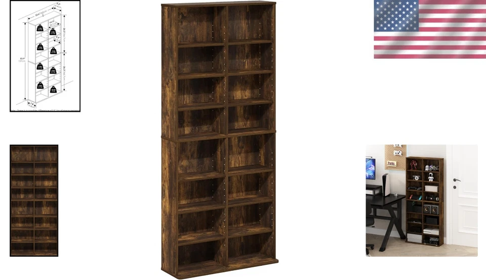 Elegante y ajustable estante de almacenamiento multimedia multimedia - 16 estantes acabado pino ámbar Foto 2 de 4