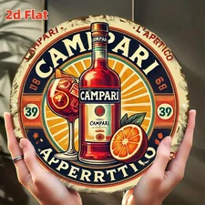 Vintage Campari Italian Ad Round Aluminum Tin Metal Signs Home Décor 8x8 