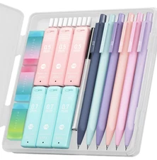 1 Set 6pcs-Color Pastel Mechanical Pencils – 0.5 & 0.7mm w/ Leads & Erasers