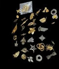 Vintage Costume Jewelry Brooch Pin Lot Gold Silver Tone Rhinestone Mix