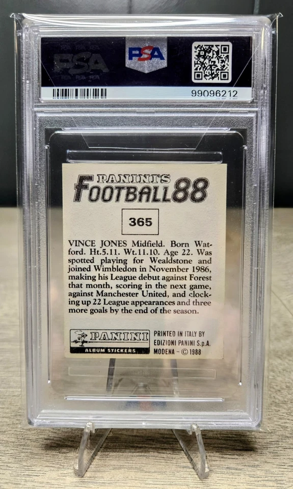 1987-88 Panini Football UK 88 #365 Vinnie Jones Rookie Sticker Card PSA 3 RC EPL - Image 2 of 2