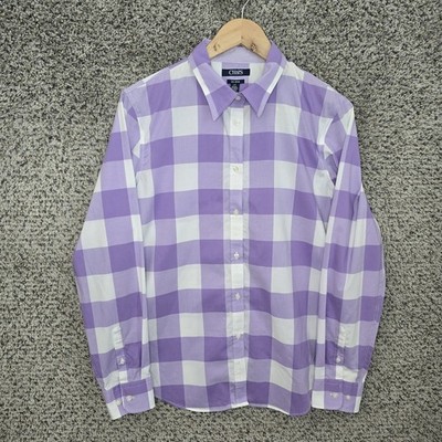 Chaps Shirt Mens Large Purple Check Button Up No Iron Long Sleeve Cotton Casual