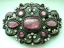 Vtg-80s Rhinestone Crystal Belt Buckle Antique Buckle - Silver-Lt Rose
