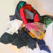 Vintage Scarf Handkerchief Lace Lot Mixed Silk  Embroidered Crochet Assortment
