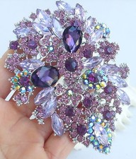 Luxury Headpiece Purple Rhinestone Crystal Flower Leaf Hair Comb Tiara 03905C2