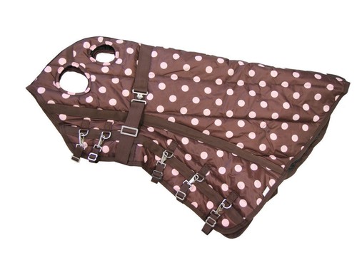 AJ Tack 420D Poly Stable Blanket - Brown with Pink Dots - Picture 6 of 15