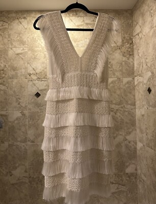 white christmas dresses Patbo Natural Crochet Plunge Mini Dress