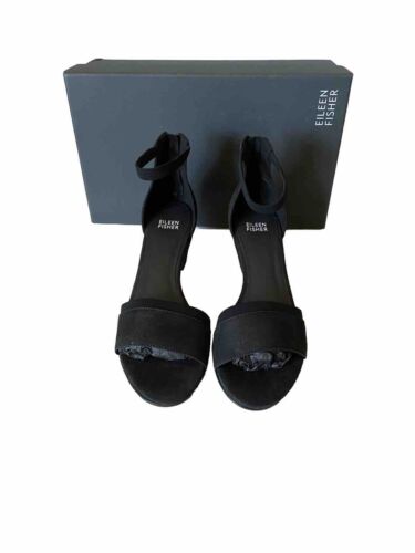 Eileen Fisher Sandals Mirth Ankle Strap Black Size 8 Zipper NIB $195 Shoes