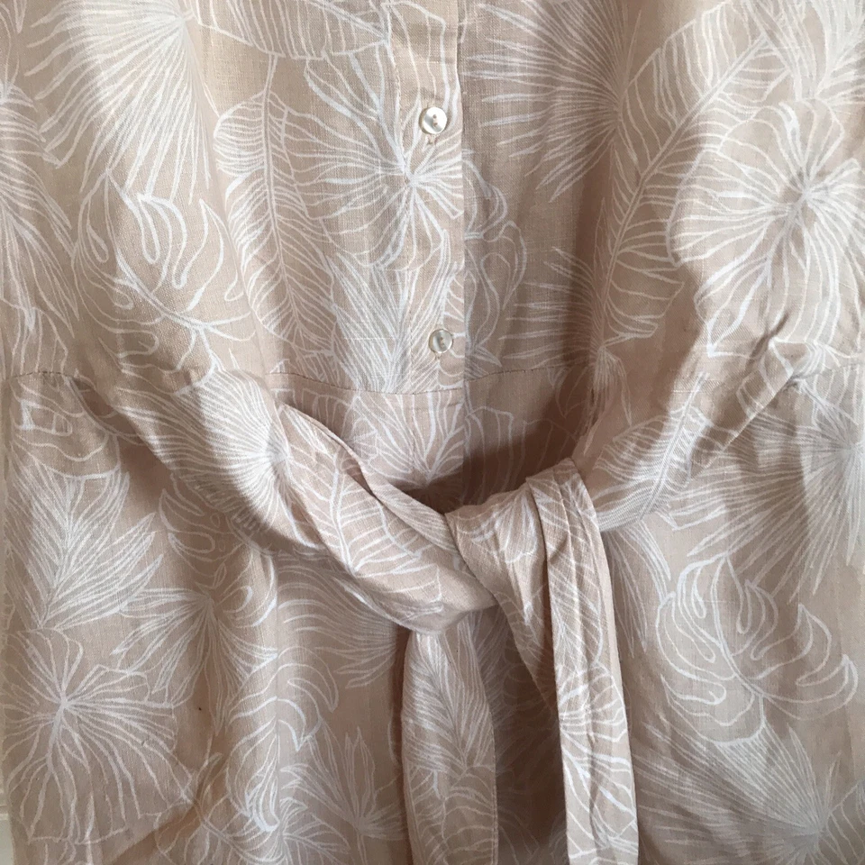 Basque Dress Size 8 Linen Button Front Short Sleeve Front Tie Elastic Back Panel - Image 4 of 4