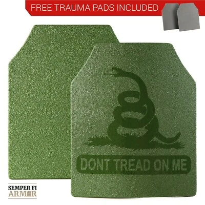 SEMPER FI ARMOR Body Armor AR500 Plates Two 10X12 OD Green Dont Tread On Me - Side Plate Options