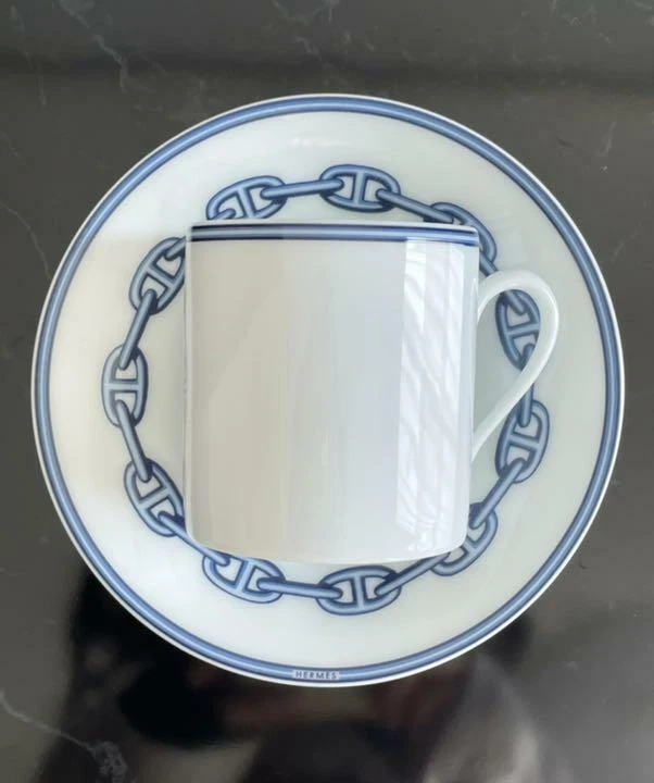 NUEVO HERMES Chaine D'Ancre Azul Taza y Platillo Vajilla 2 JUEGO DE JAPÓN Foto 3 de 4