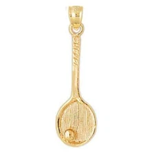 New 14k Yellow Gold Tennis Racket Pendant