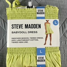 NWT Steve Madden BabyDoll Mini Dress Size L Green Stretch Sleeveless Tiered