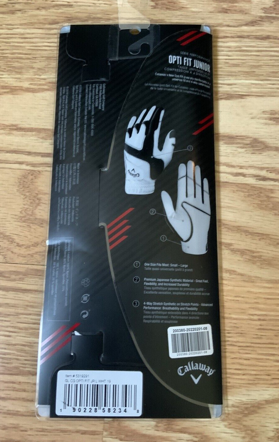 Callaway Opti Fit Junior Universal Fit OSFM Left Hand Golf Glove