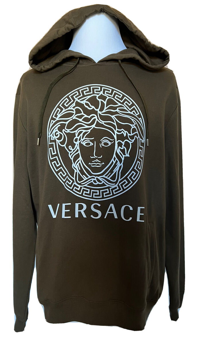 NWT $750 Versace Medusa Print Olive Cotton Sweatshirt with NWT $750 Versace Medusa Print Olive Cotton Sweatshirt with