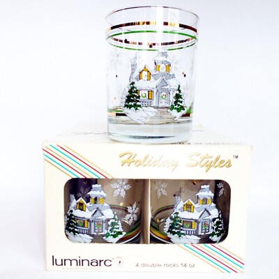 Luminarc Holiday Double Rocks Christmas Glasses Set of 4 14 oz