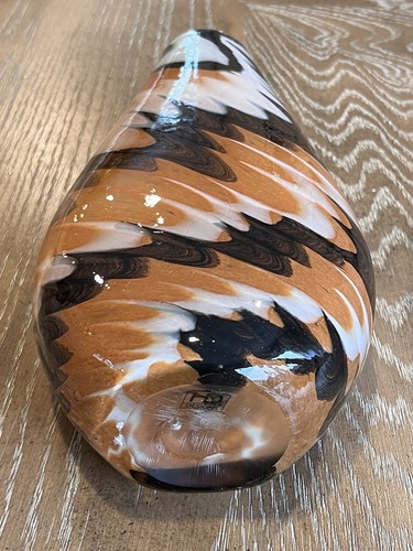 HD Designs Hand Blown Glass Swirl Striped Orange Black White Fall Vase 9.5” - Picture 10 of 17