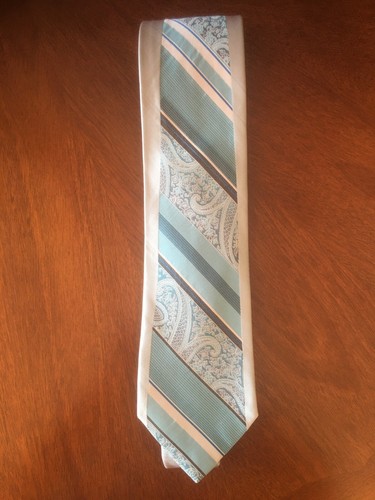 Steven Land Geometric Blue Striped Paisley Multicolor Pattern Men's Tie. - Picture 2 of 3