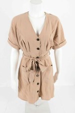  ZARA Light Camel BUTTON-UP DRESS WITH POCKETS --MISSING  BELT --Size M O2410