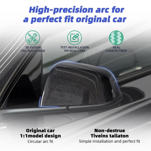 For 2020-2024 Model Y Add-on Real Carbon Fiber Side Mirror Covers Caps - Picture 9 of 10