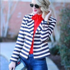 CAbi# 5094 Size 10 Love Carol Women Nautical Cruise Jacket Tweed Stripe Blue Red