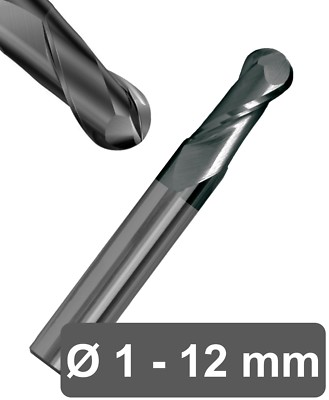 VHM Radiusfräser 2 Zähne - AlTiN Beschichtung Kugelkopffräser Fräser Metall HPC