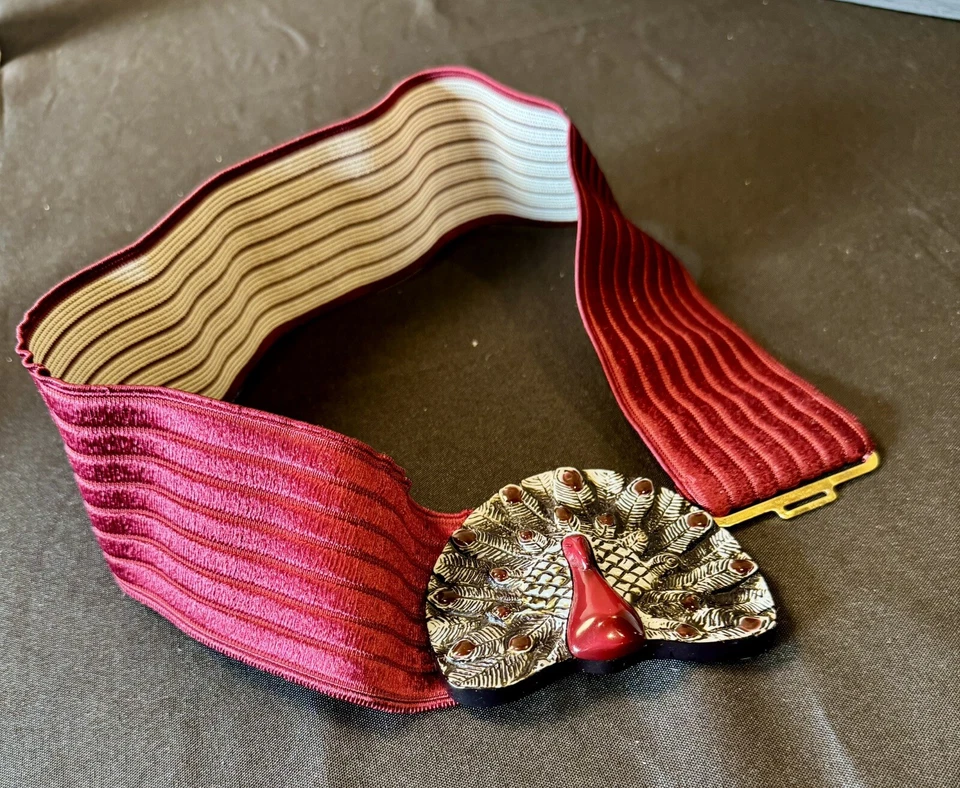 Vintage Charmant Belts Peacock Burgundy Stretchy Belt Beverly Hills - Image 2 of 4