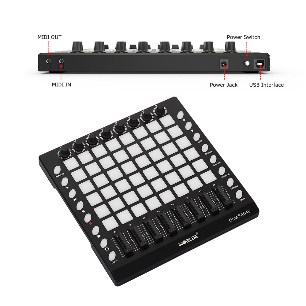 WORLDE PAD48 Portable USB MIDI Drum Pad Controller 48 RGB Backlit