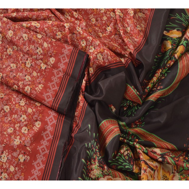 Sanskriti Vintage Red Sarees Art Silk Floral Printed Craft Fabric 5 Yard Sari Sanskriti Vintage Red Sarees Art Silk Floral Printed Craft Fabric 5 Yard Sari