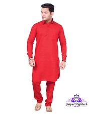 Indian Men's Wear Red Cotton Kurta Pajama Beautiful Summer Dress Ethnic Outfits