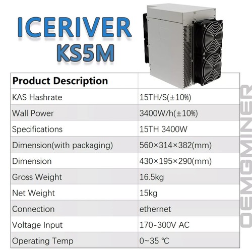 In Stock Now NEW IceRiver KS5M Kaspa Miner 15T 3400W With Warranty - Picture 5 of 6