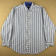 Robert Graham Button Shirt Men's 3XL Striped Zig Zag All Over Embroidery Blue