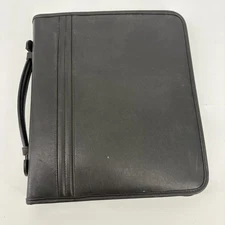 Portfolio Binder Notebook Cover Faux Leather Black Zippered Pen Loop w/Calculate