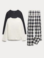 Marks & Spencer Girls Black Mix Cotton Long sleeved Pyjamas - M&S