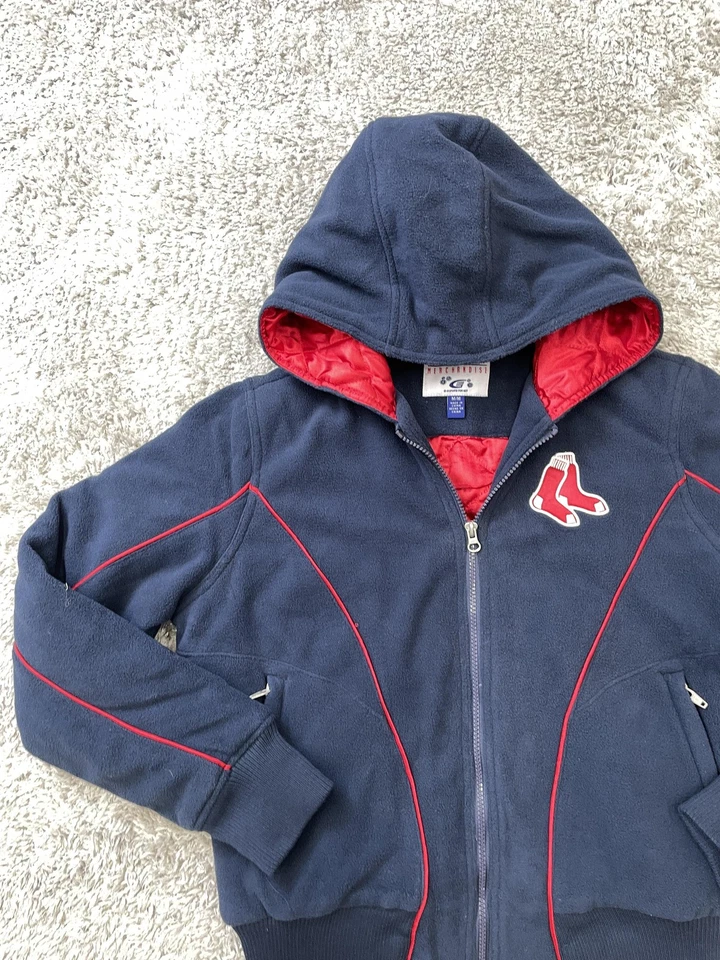 Boston Red Sox Hooded Jacket Womens Medium Navy Red MLB Baseball Full Zip Fleece - Image 4 of 4