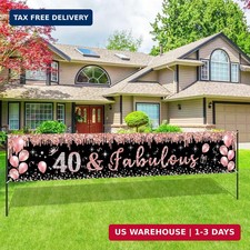 Rose Gold 40th Birthday Banner Party Decorations for Women 40 and Fabulous Happy