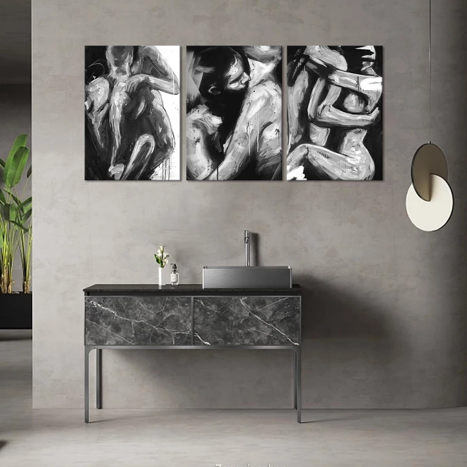 Arte de pared sexy para dormitorio pintura en blanco y negro mujer hombre carteles impresiones Foto 2 de 4