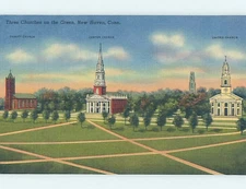 Unused Linen CHURCH SCENE New Haven Connecticut CT o/19 A8069