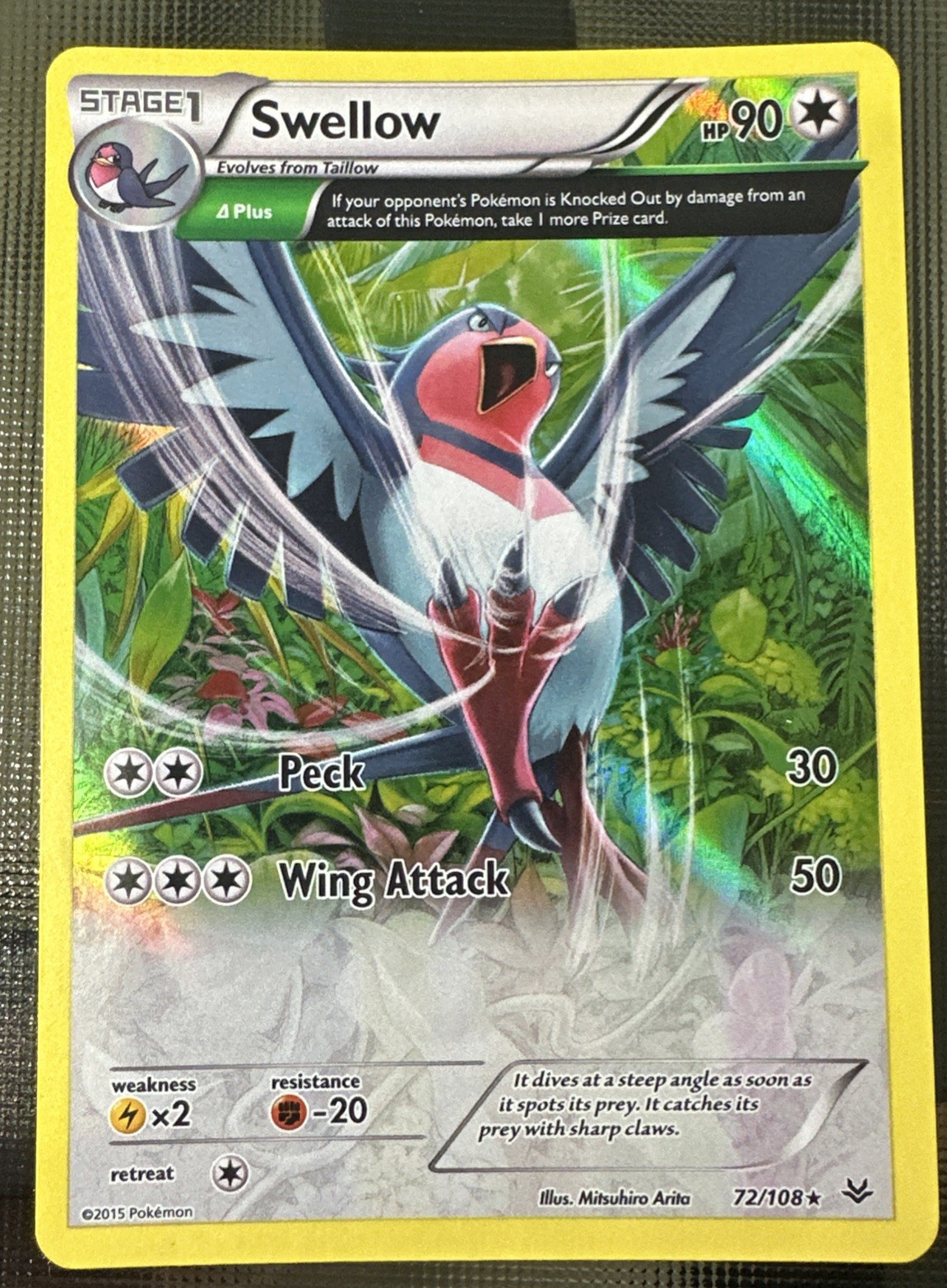 Pokémon TCG Card Swellow 72/108 Reverse Holo Rare XY Roaring Skies Pokemon LP