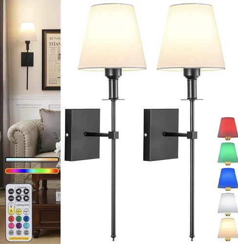 Wall Lights Battery Operated Wall Sconces Set of 2 Black