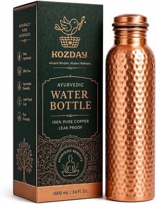 34oz Pure Copper Water Bottle - Handmade Hammered Finish - Ayurvedic Health USA
