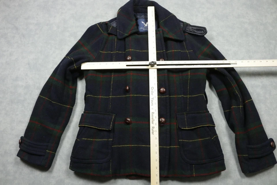 Chaqueta para mujer American Eagle Outfitters grande verde marino a cuadros estilo chaquetón Foto 4 de 4