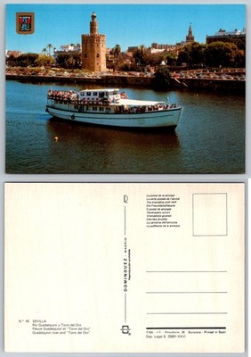 Seville Spain Guadalquivir River Torre del Oro Cruise Ship Postcard 1970s