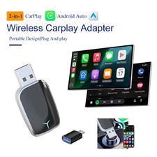 2In1 Wireless Carplay Adapter Android Auto Dongle Wired to Wireless Plug and Pla