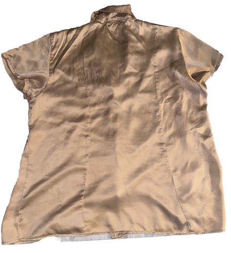 Diana Marco Button Up Blouse Top Women 20 Beige Tan Nude 100% Silk Short Sleeve - Picture 4 of 4