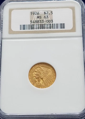1926 Gold Indian $2.50 | NGC MS63 | Incused | Philadelphia | Old Gold Coin